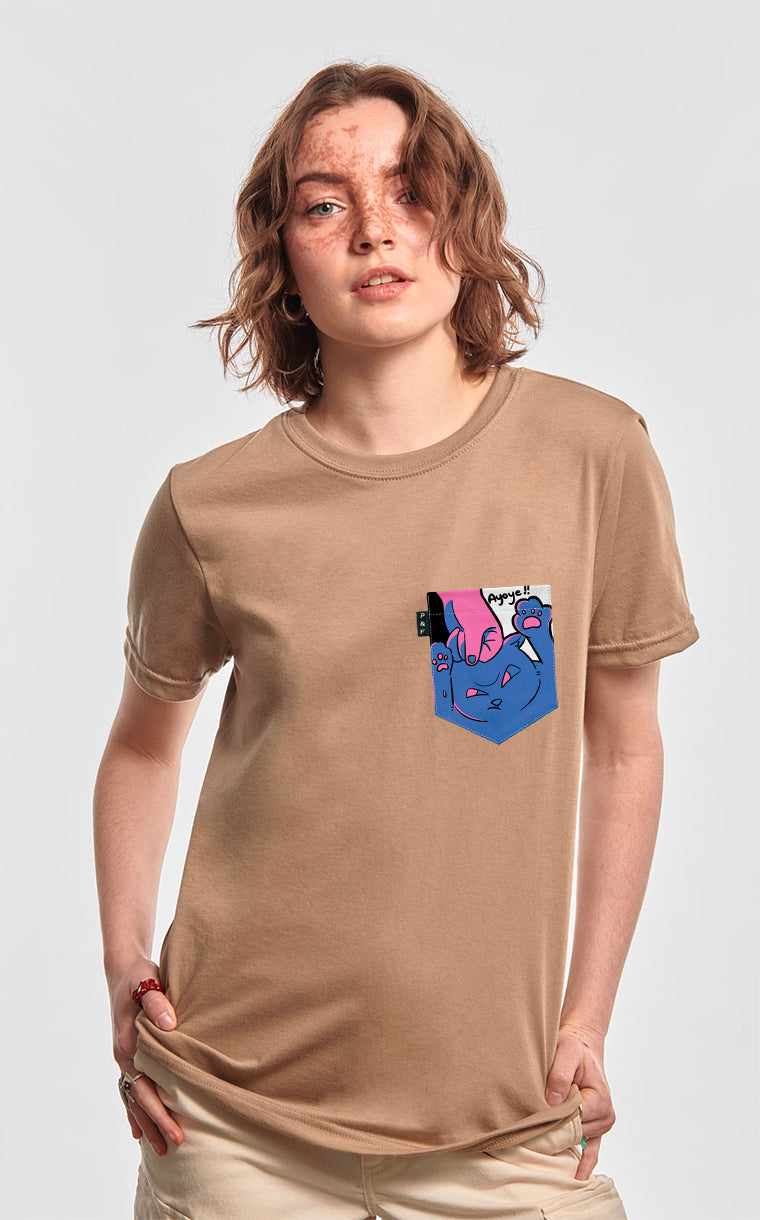T-shirt coupe Boyfriend à poche Chat-astrophe