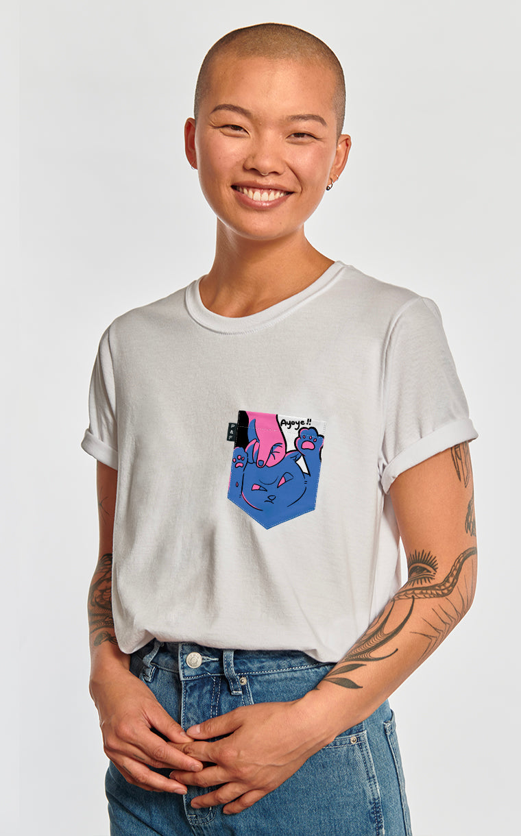 T-shirt coupe Boyfriend à poche Chat-astrophe