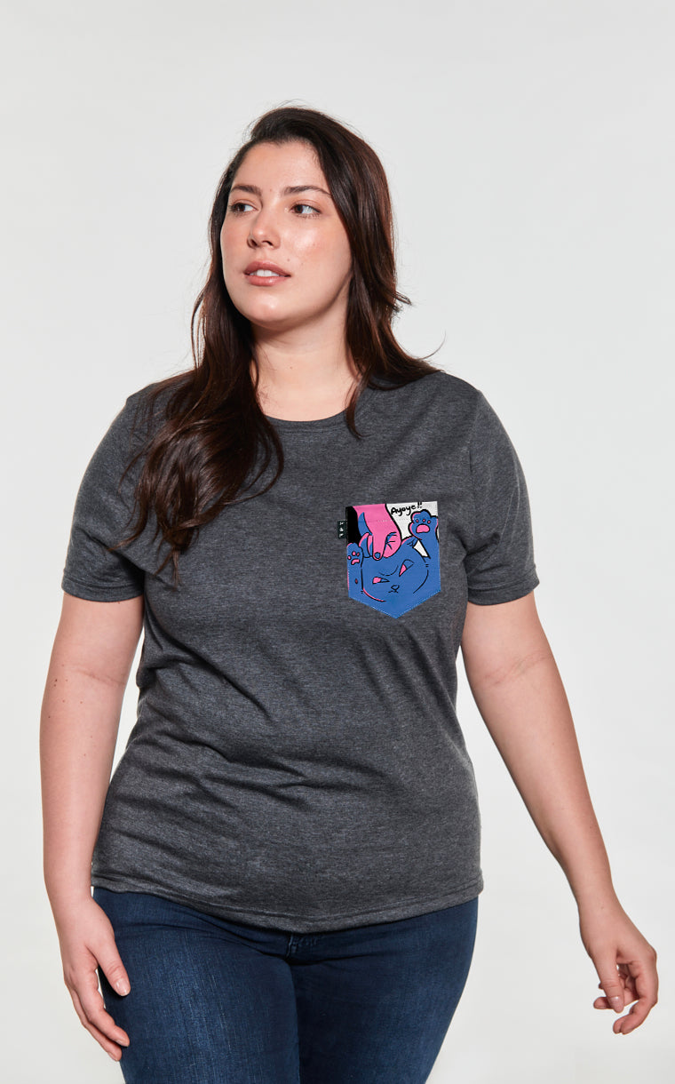 T-shirt coupe Boyfriend à poche Chat-astrophe