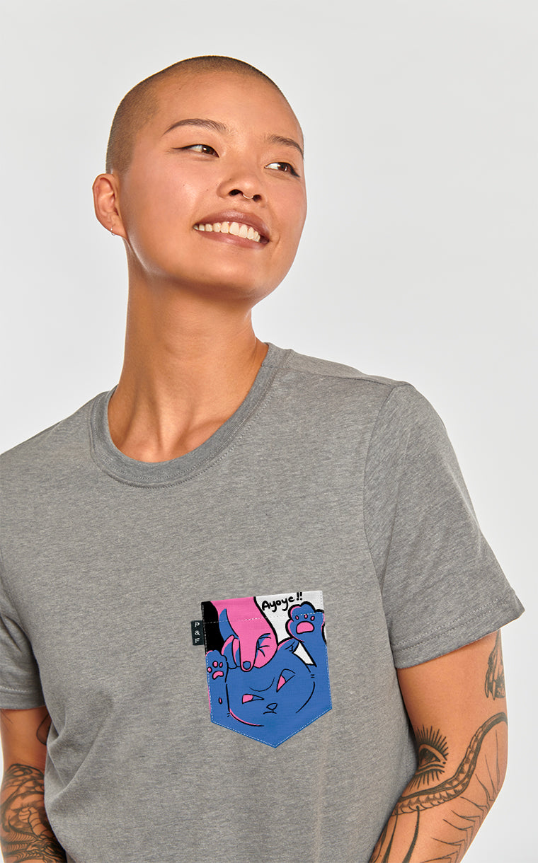 T-shirt coupe Boyfriend à poche Chat-astrophe