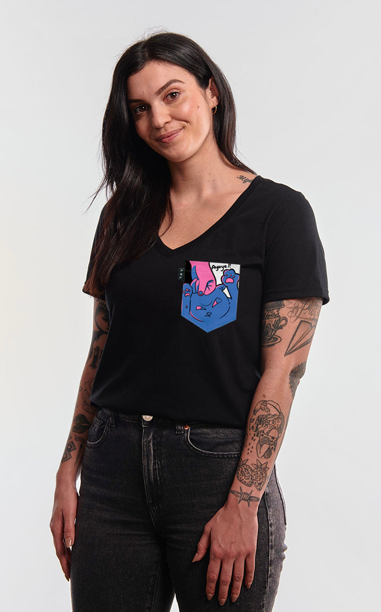 Col en V semi-ajusté à poche Chat-astrophe