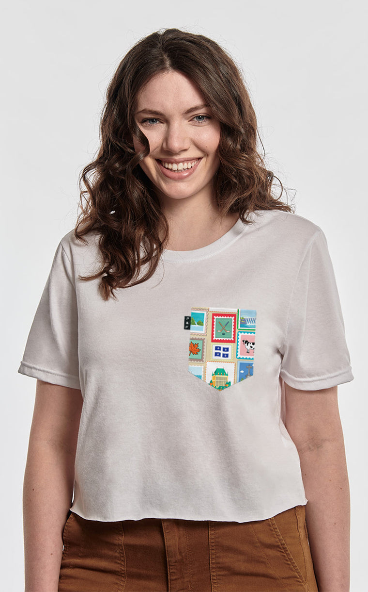 T-shirt « crop top » à poche Timbres