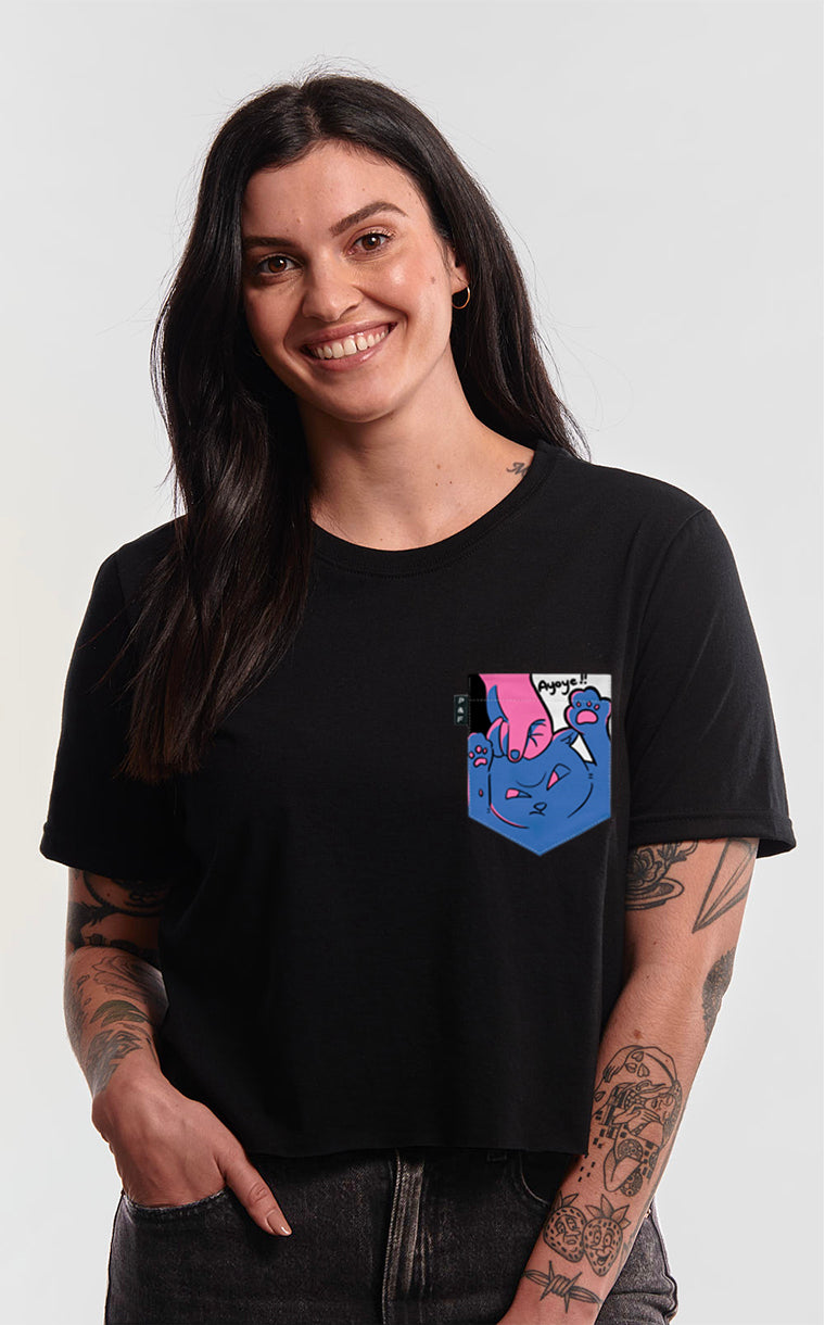 T-shirt « crop top » à poche Chat-astrophe