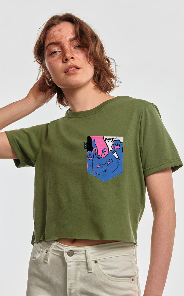 T-shirt « crop top » à poche Chat-astrophe