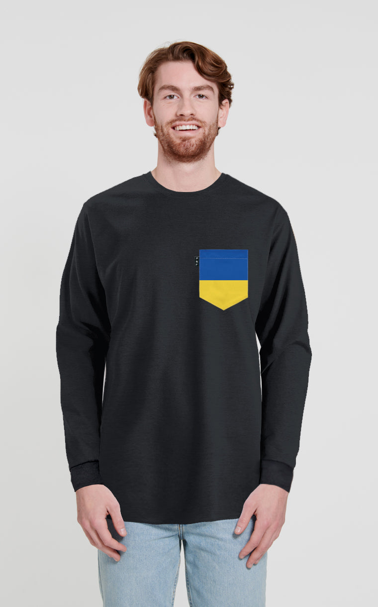 Chandail manches longues à poche pour unisexe avec poche Couleurs de l'Ukraine ^