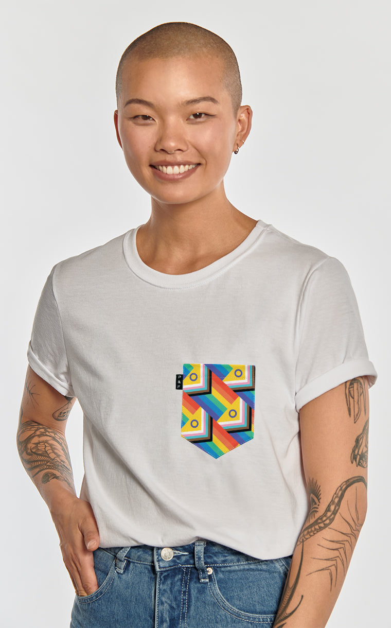 T-shirt coupe Boyfriend à poche pour femme avec poche Porte l'arc-en-ciel ^