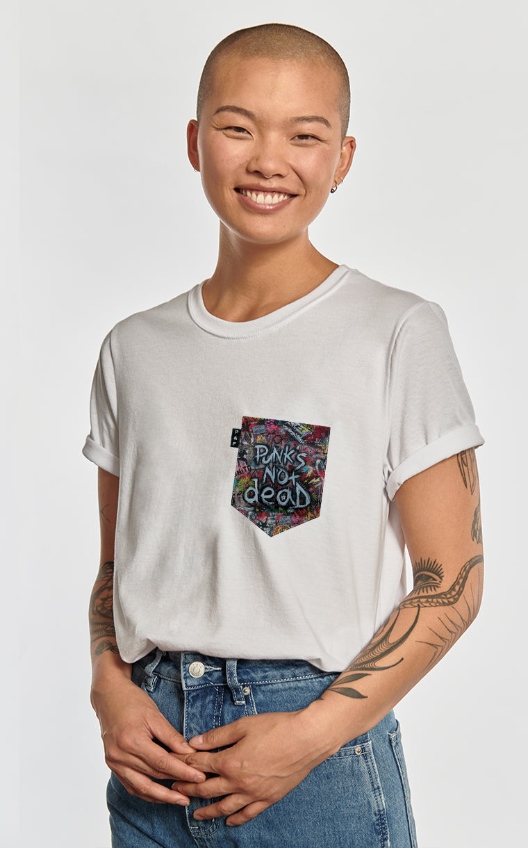 T-shirt coupe Boyfriend à poche pour femme avec poche Punk is not dead ^
