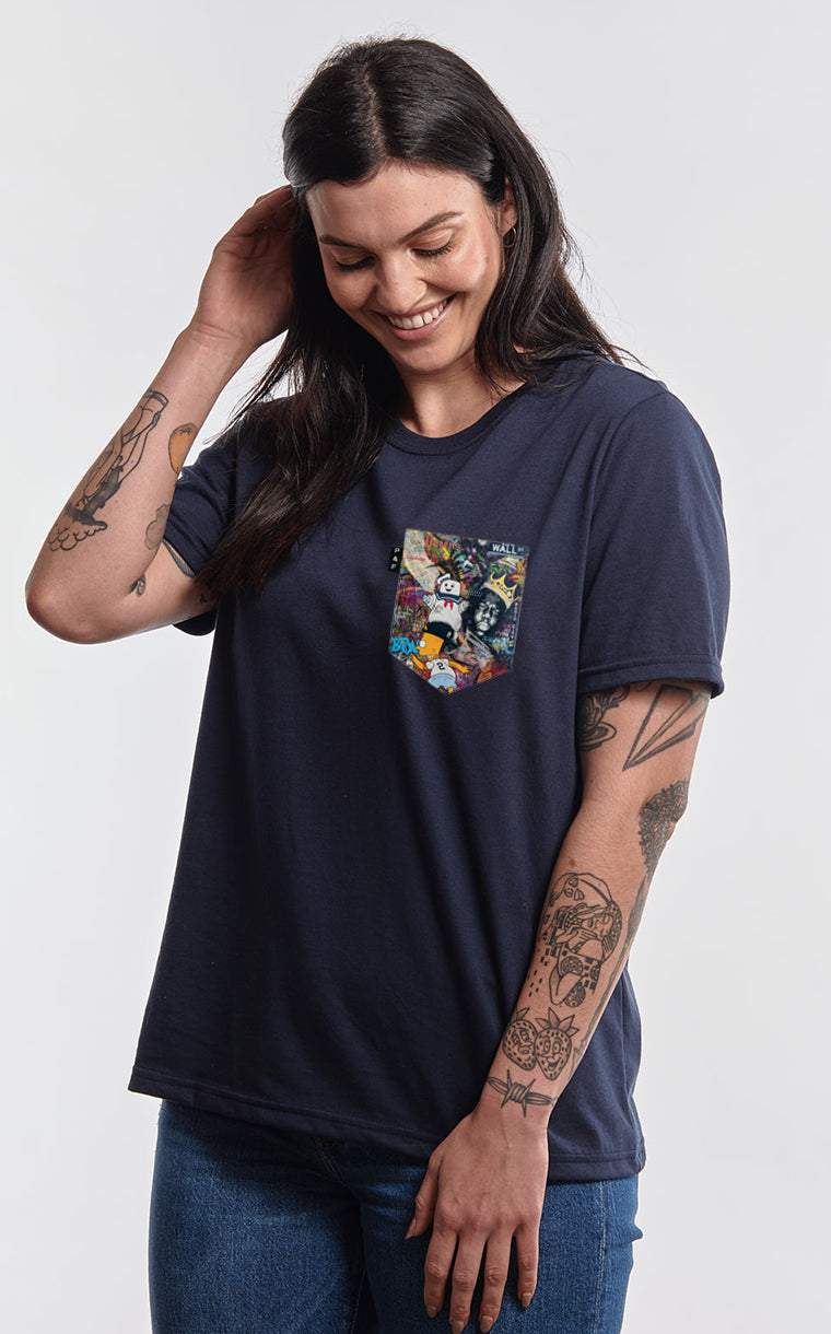 T-shirt coupe Boyfriend à poche pour femme avec poche Nouveau York ^