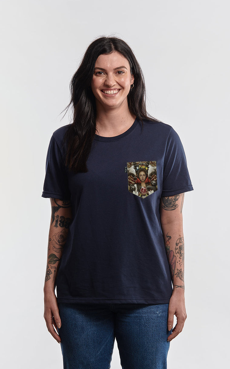 T-shirt coupe Boyfriend à poche pour femme avec poche Pochegranate ^