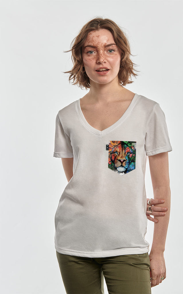 T-shirt Homme Col V Profond Blanc Avec Motif Graffiti Croix - Coupe Ajustée Pistol Boutique