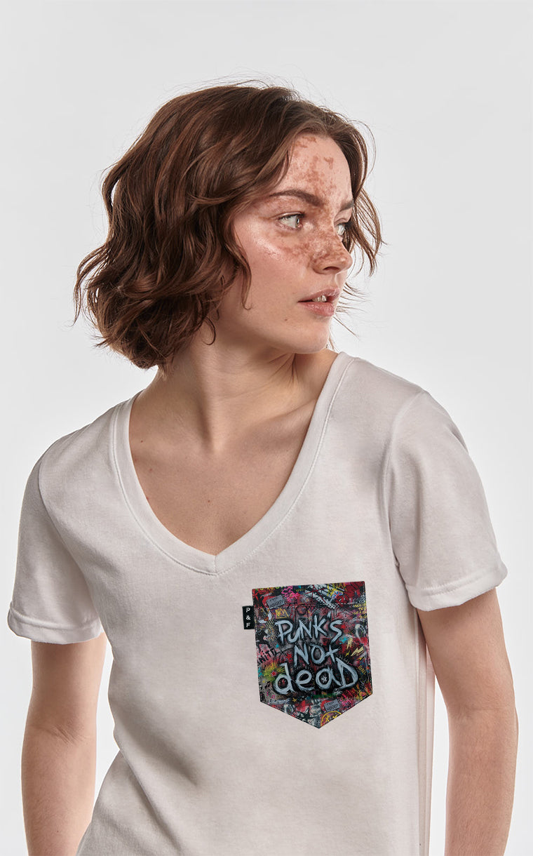 Col en V semi-ajusté à poche pour femme avec poche Punk is not dead ^