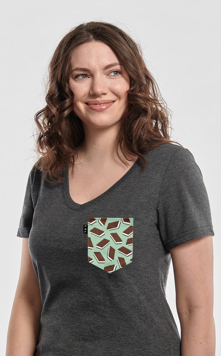 Col en V semi-ajusté à poche Délice Glacé