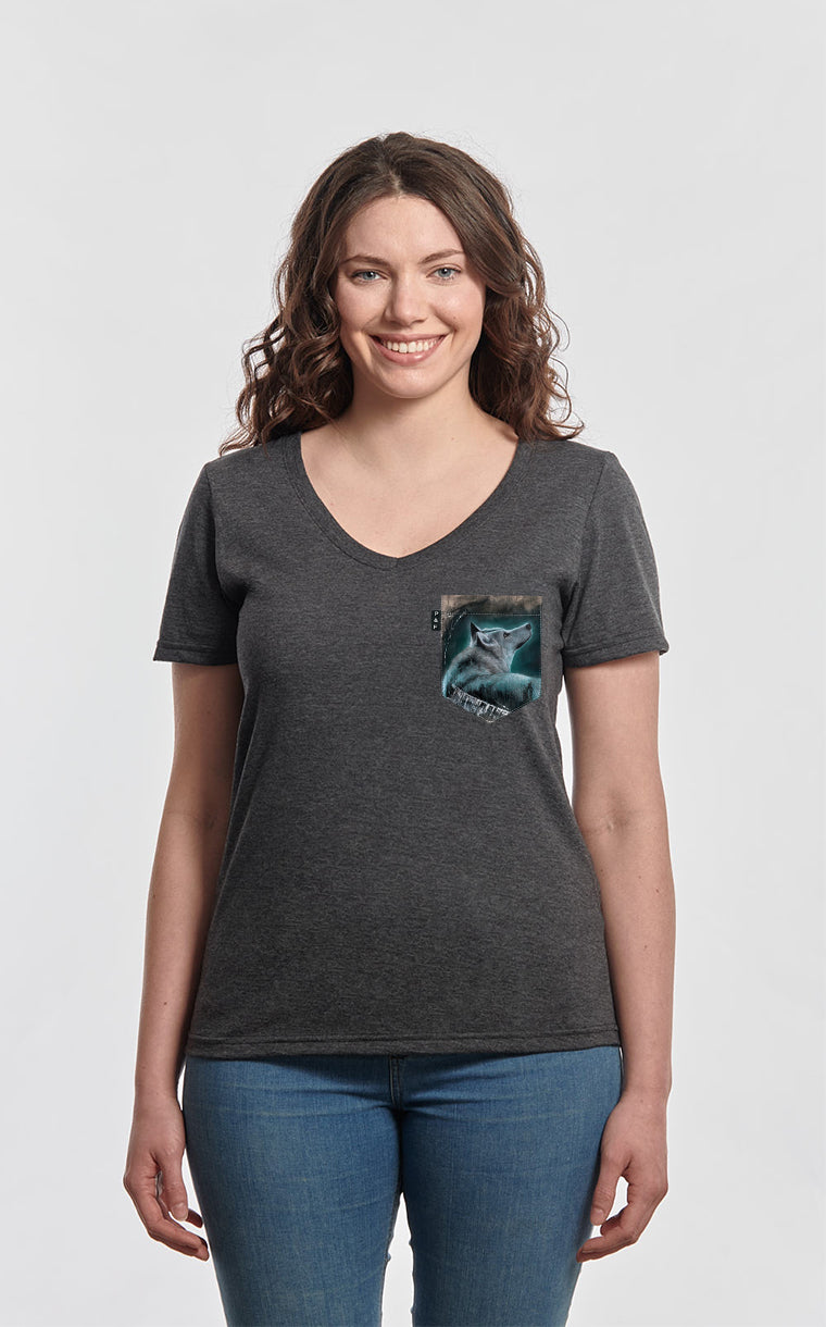 Col en V semi-ajusté à poche pour femme avec poche Le village s'endort ^
