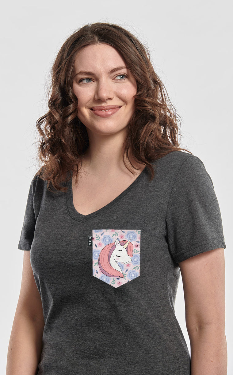 Col en V semi-ajusté à poche Licorne Simone