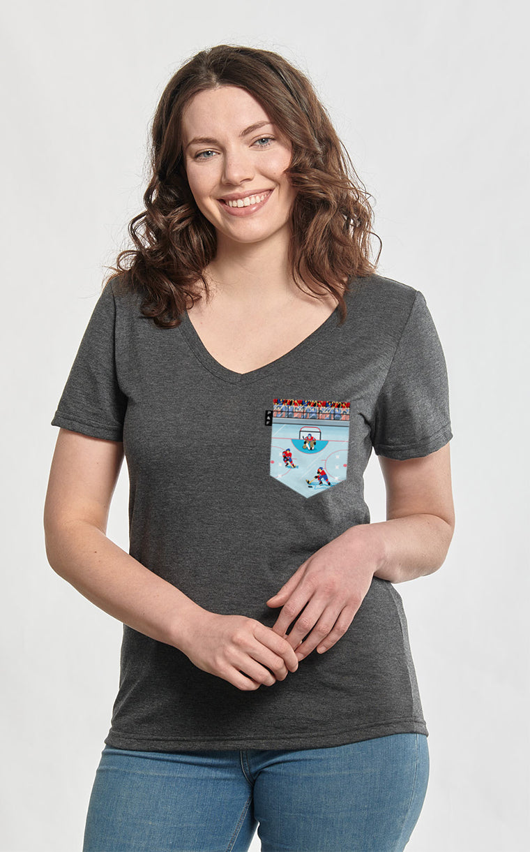 Col en V semi-ajusté à poche pour femme avec poche Pas d'casque ^