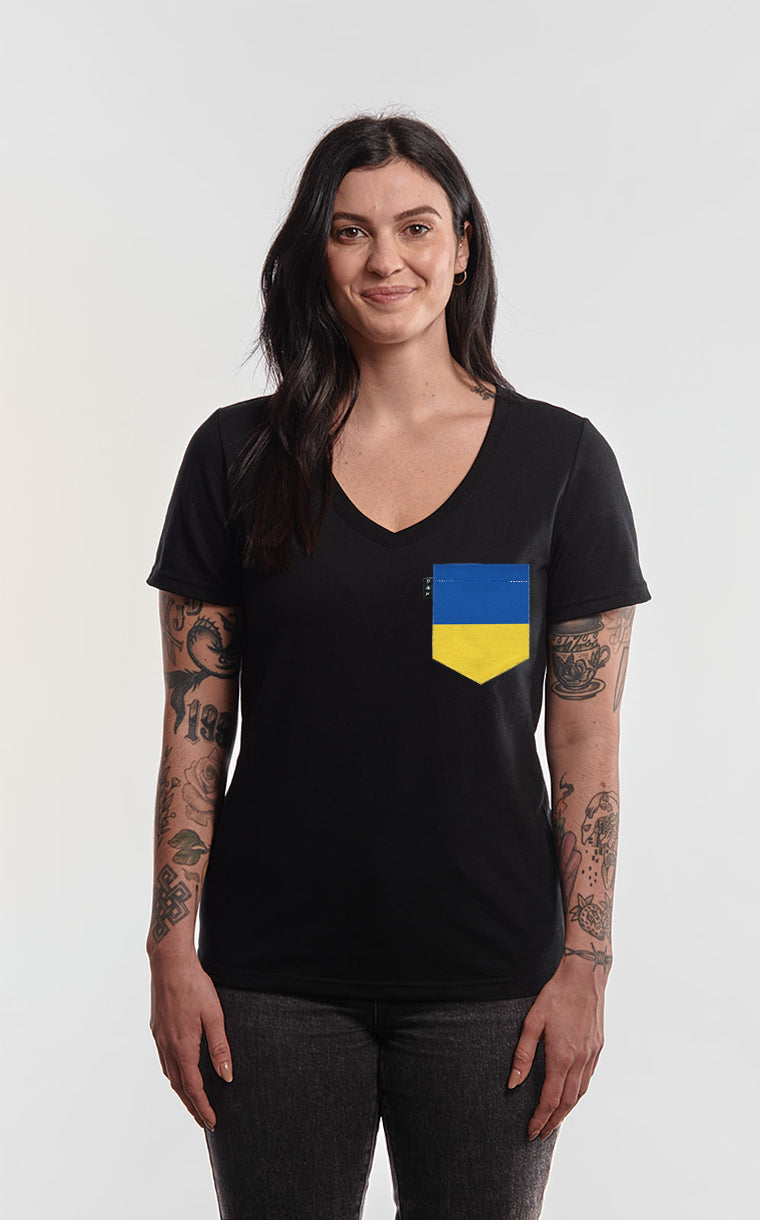 Col en V semi-ajusté à poche pour femme avec poche Couleurs de l'Ukraine ^