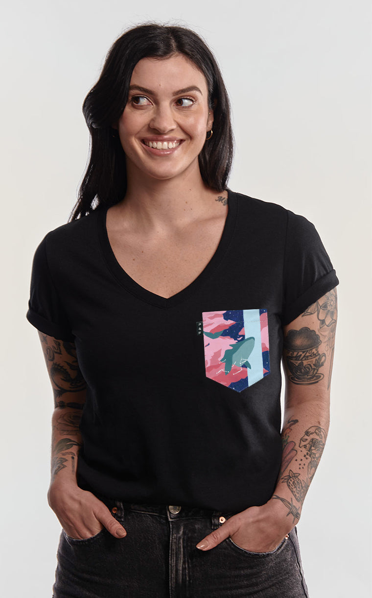 Col en V semi-ajusté à poche pour femme avec poche La baleine ^