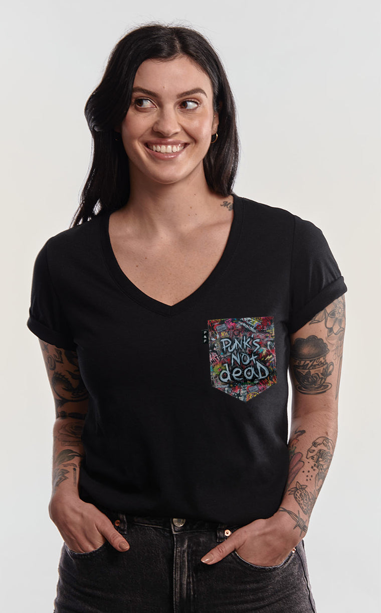 Col en V semi-ajusté à poche Punk is not dead