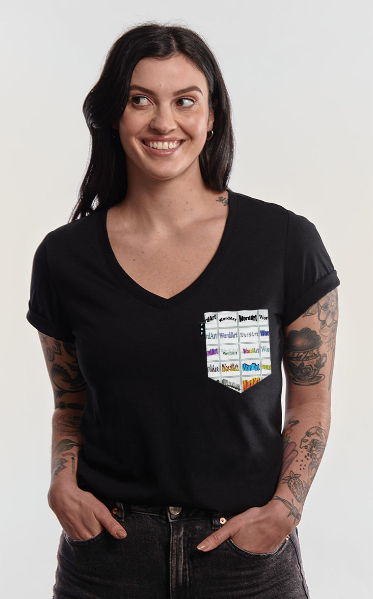 Col en V semi-ajusté à poche pour femme avec poche Word Art Battle ^