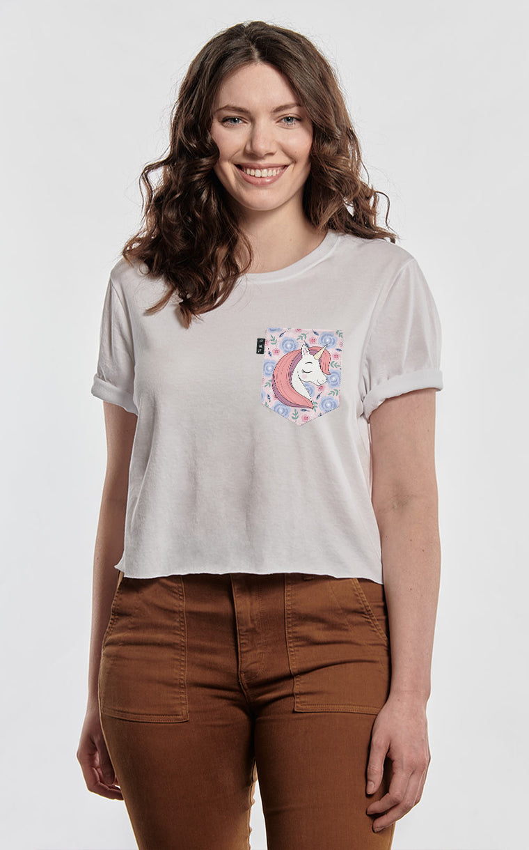 T-shirt « crop top » à poche Licorne Simone
