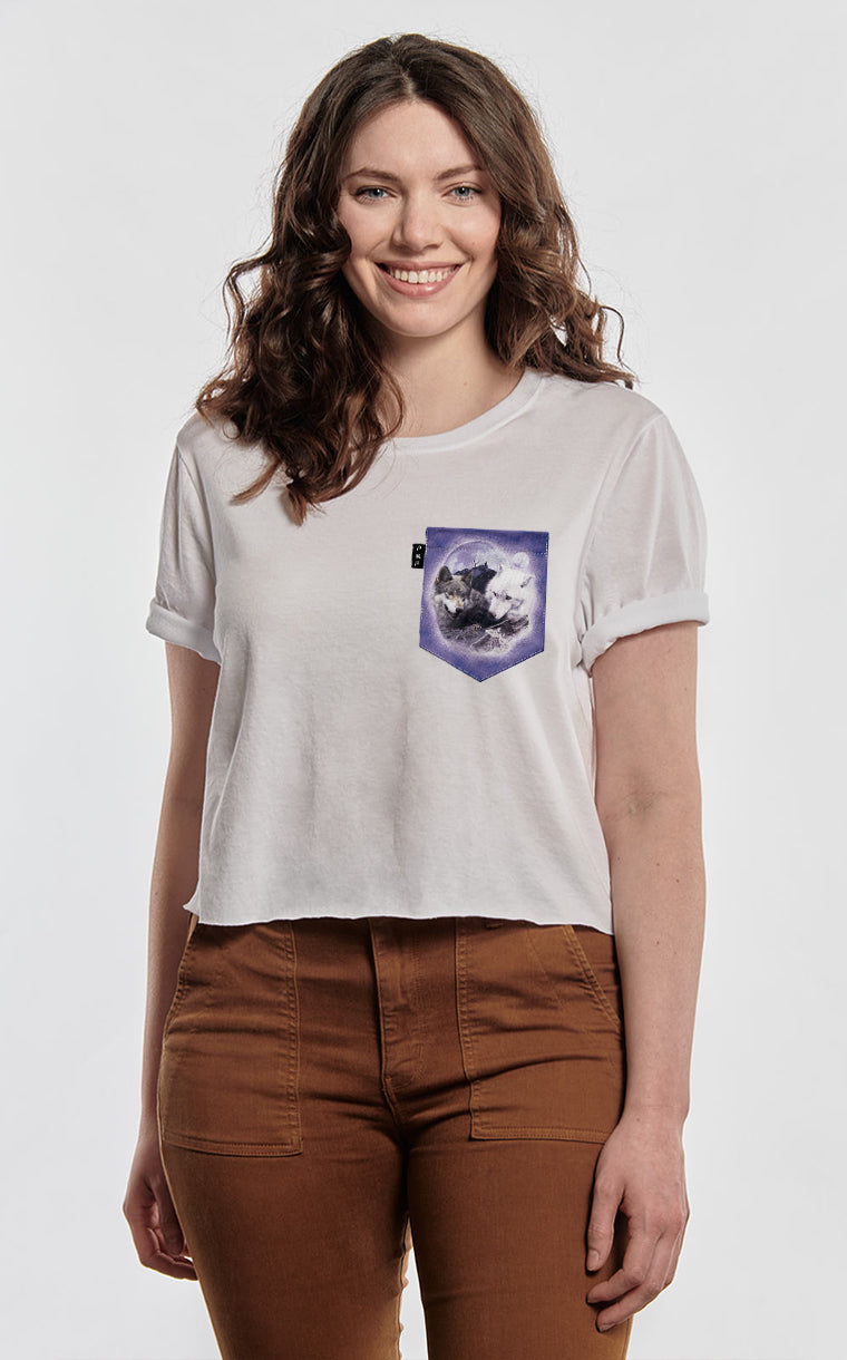 T-shirt « crop top » à poche pour femme avec poche Loup-Dacris ^