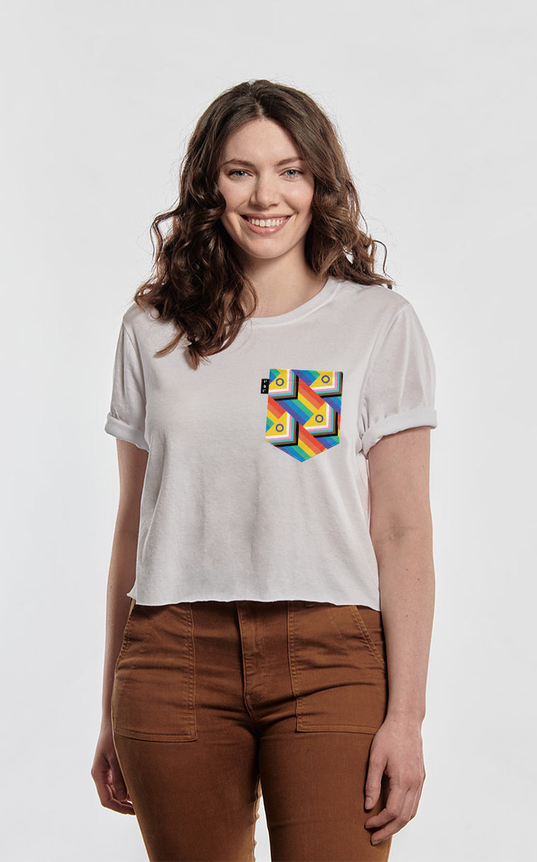 T-shirt « crop top » à poche pour femme avec poche Porte l'arc-en-ciel ^