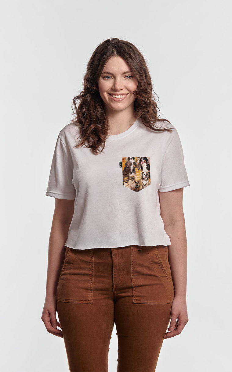 T-shirt « crop top » à poche pour femme avec poche Who let the dogs out ^