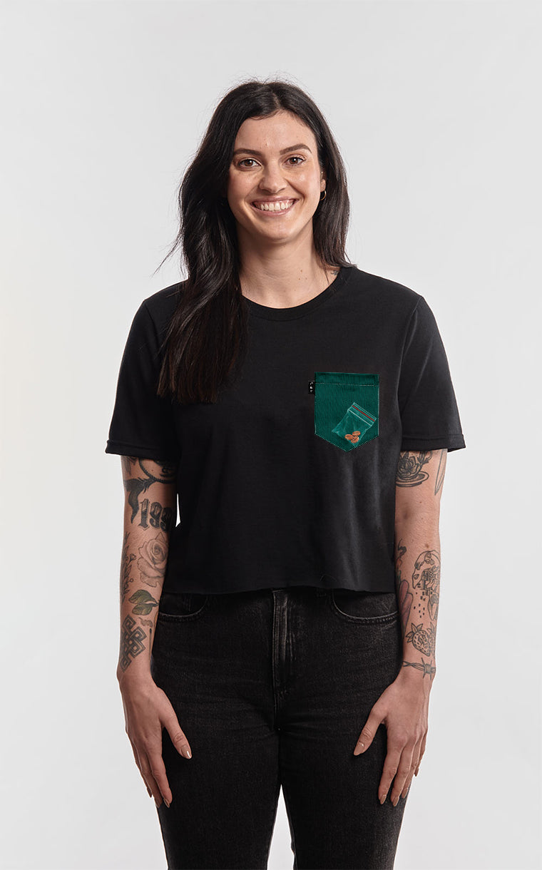 T-shirt « crop top » à poche pour femme avec poche Bon cup bad cup ^