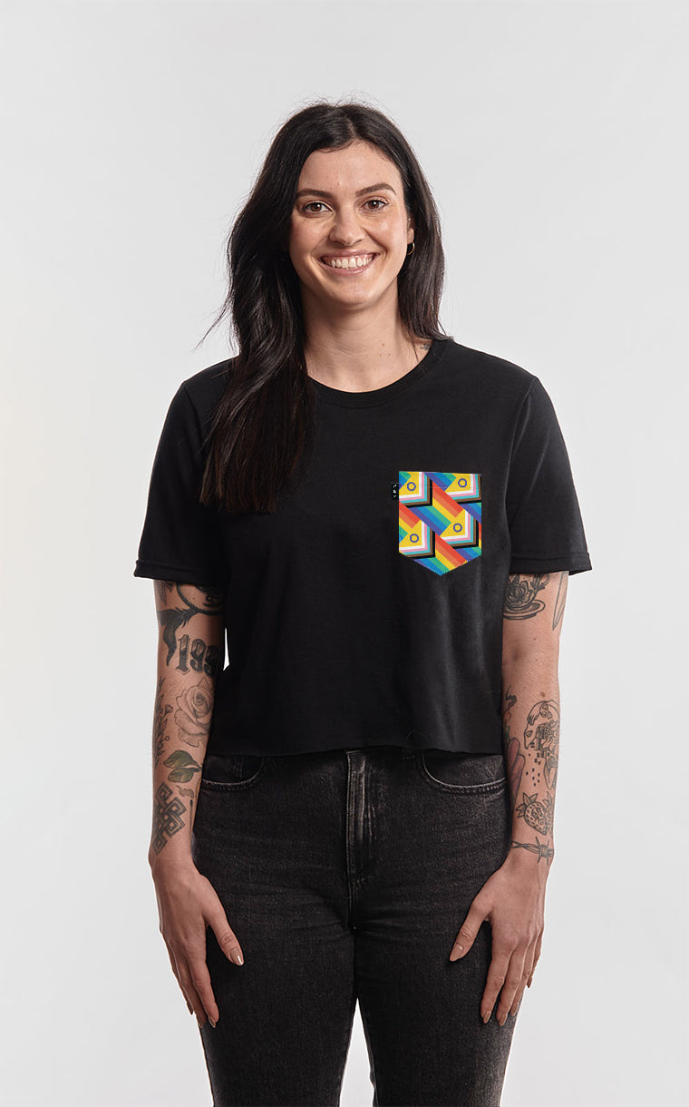 T-shirt « crop top » à poche Porte l'arc-en-ciel
