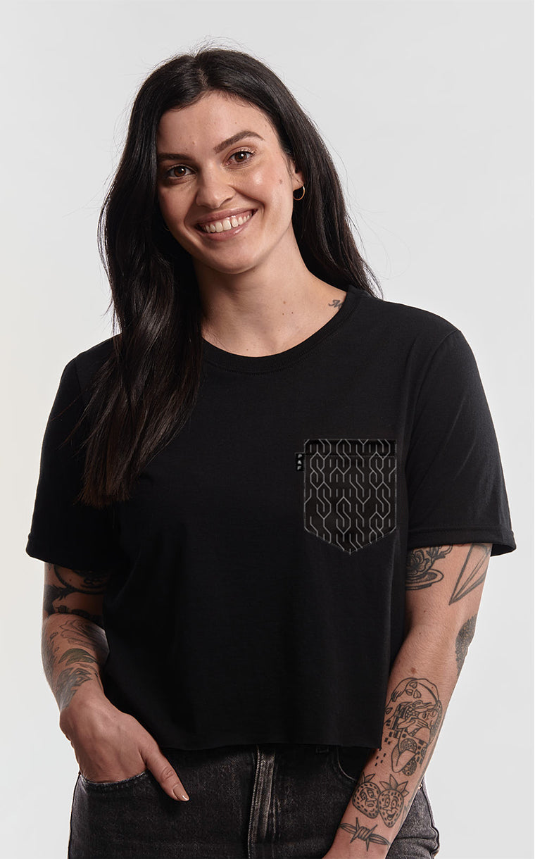 T-shirt « crop top » à poche pour femme avec poche S club 7 ^