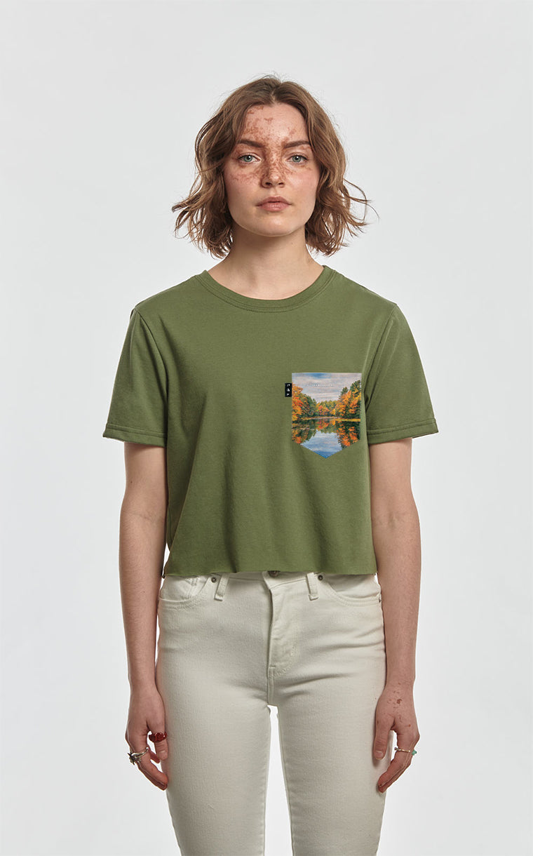 T-shirt « crop top » à poche pour femme avec poche Lac Apitalvendu ^