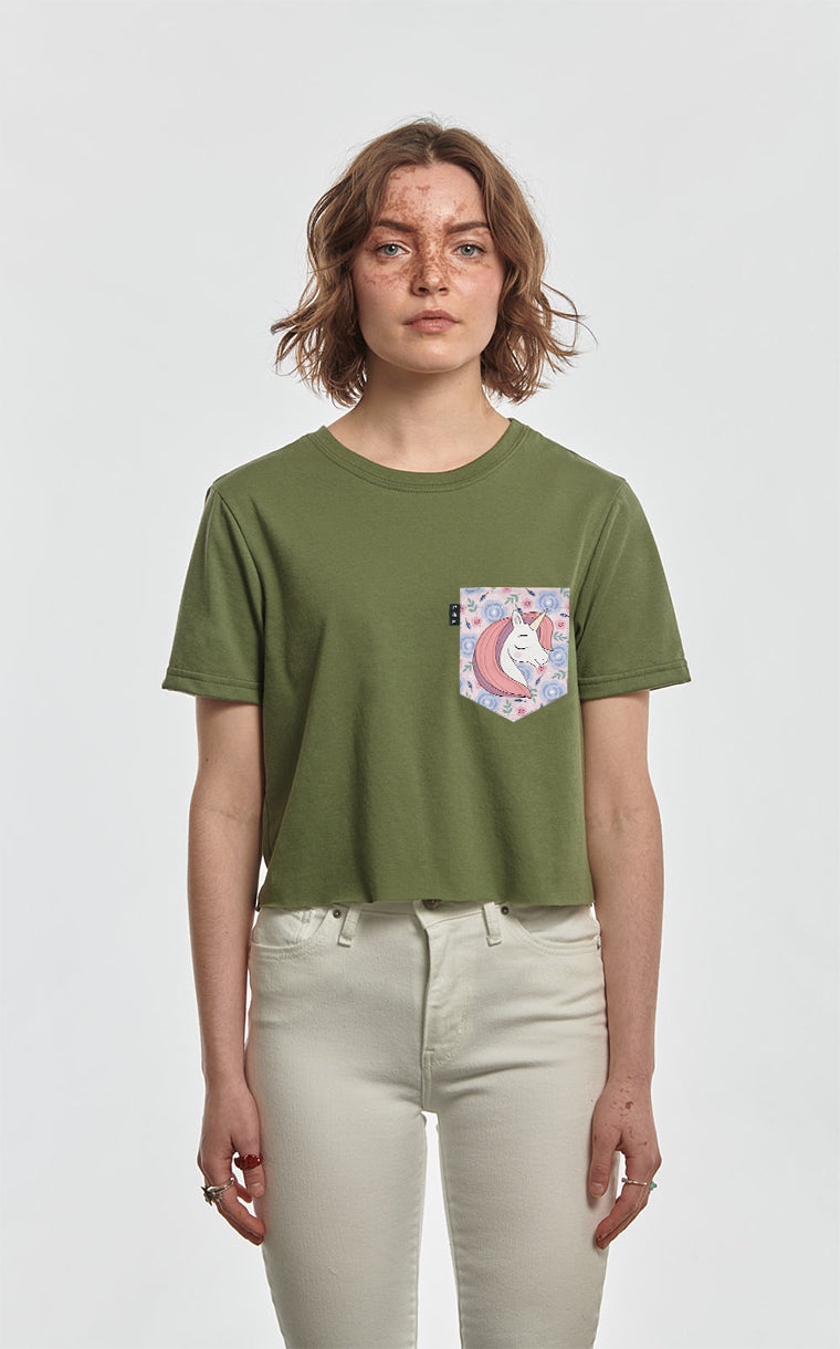 T-shirt « crop top » à poche Licorne Simone