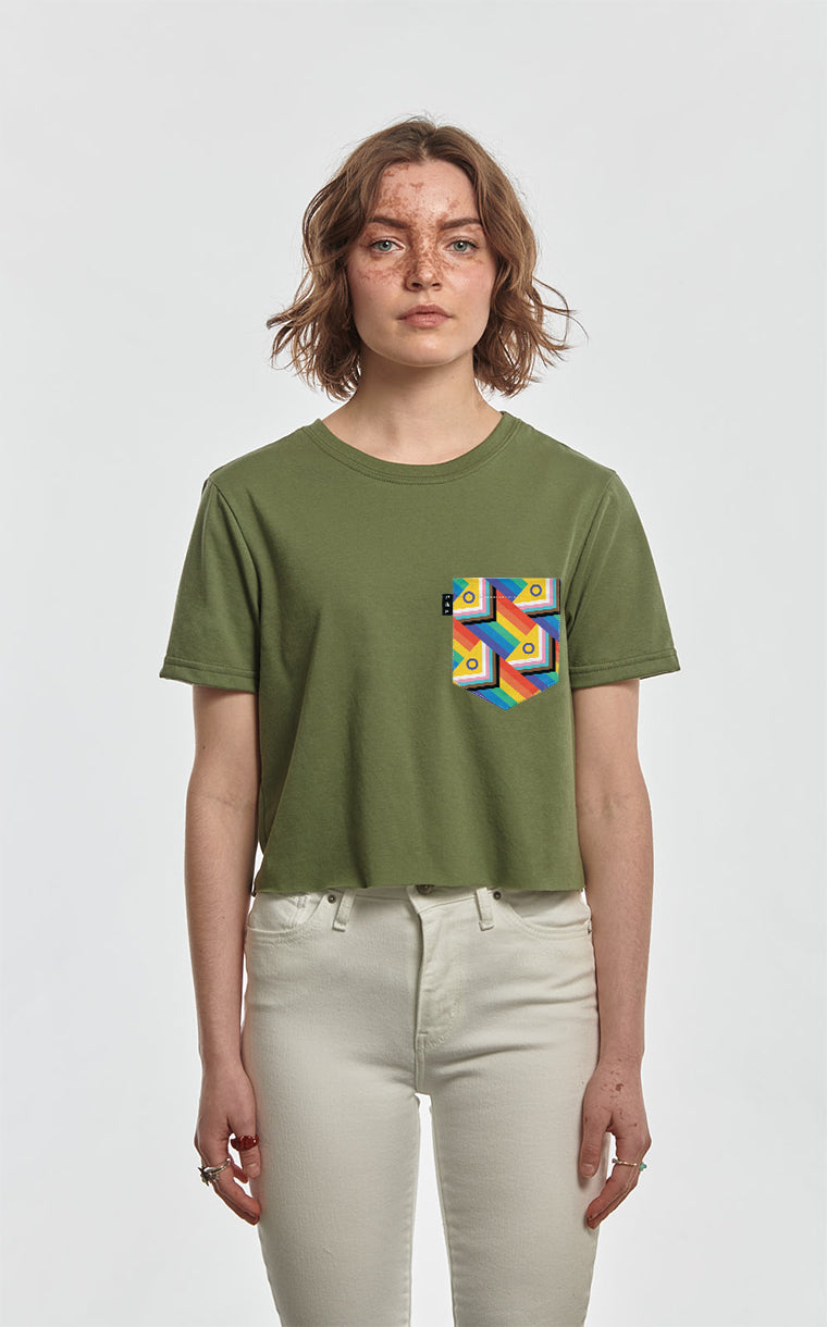 T-shirt « crop top » à poche Porte l'arc-en-ciel