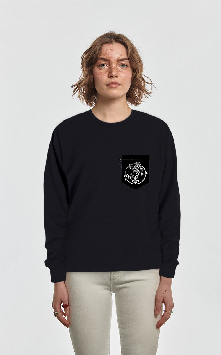 Mr Fish Black Qc Pocket Crewneck