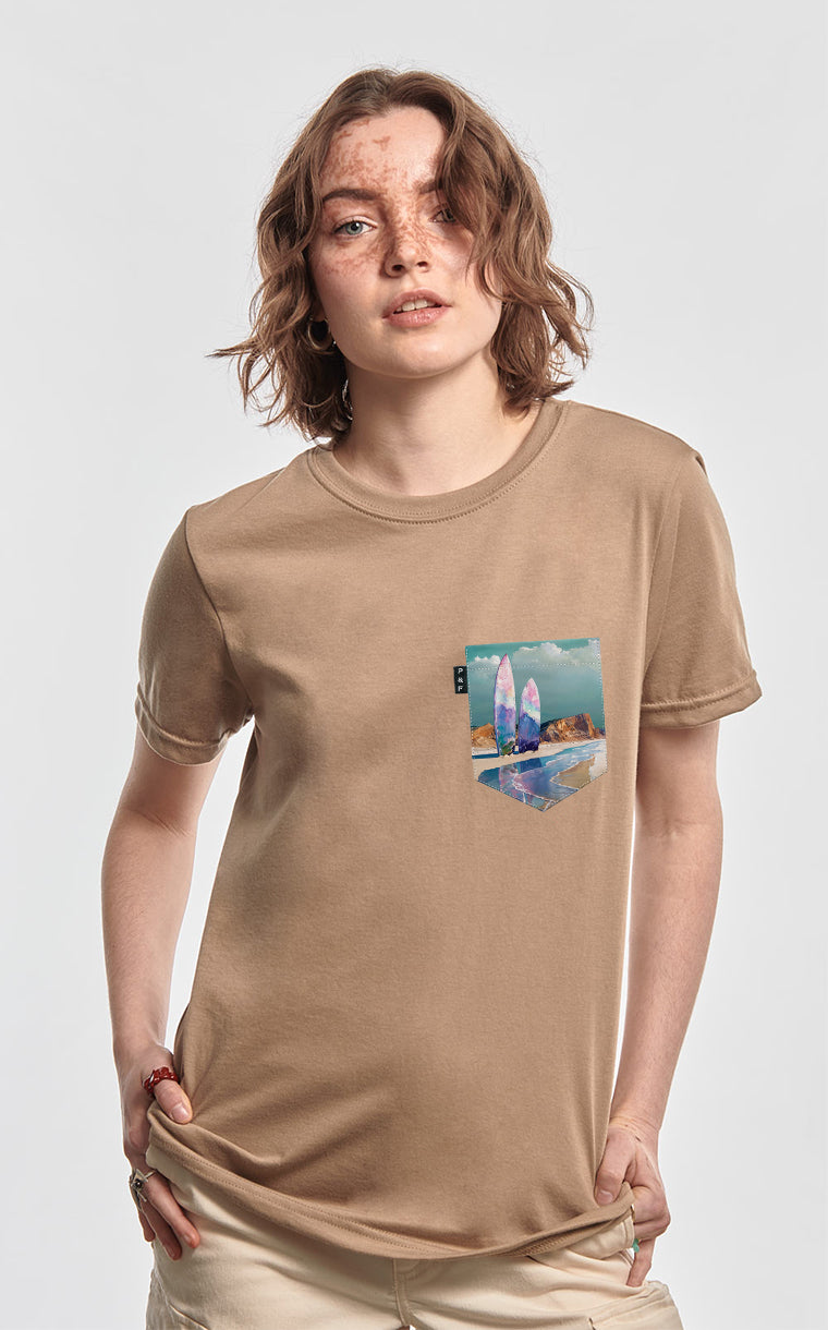 T-shirt coupe Boyfriend à poche Wax on, wax off