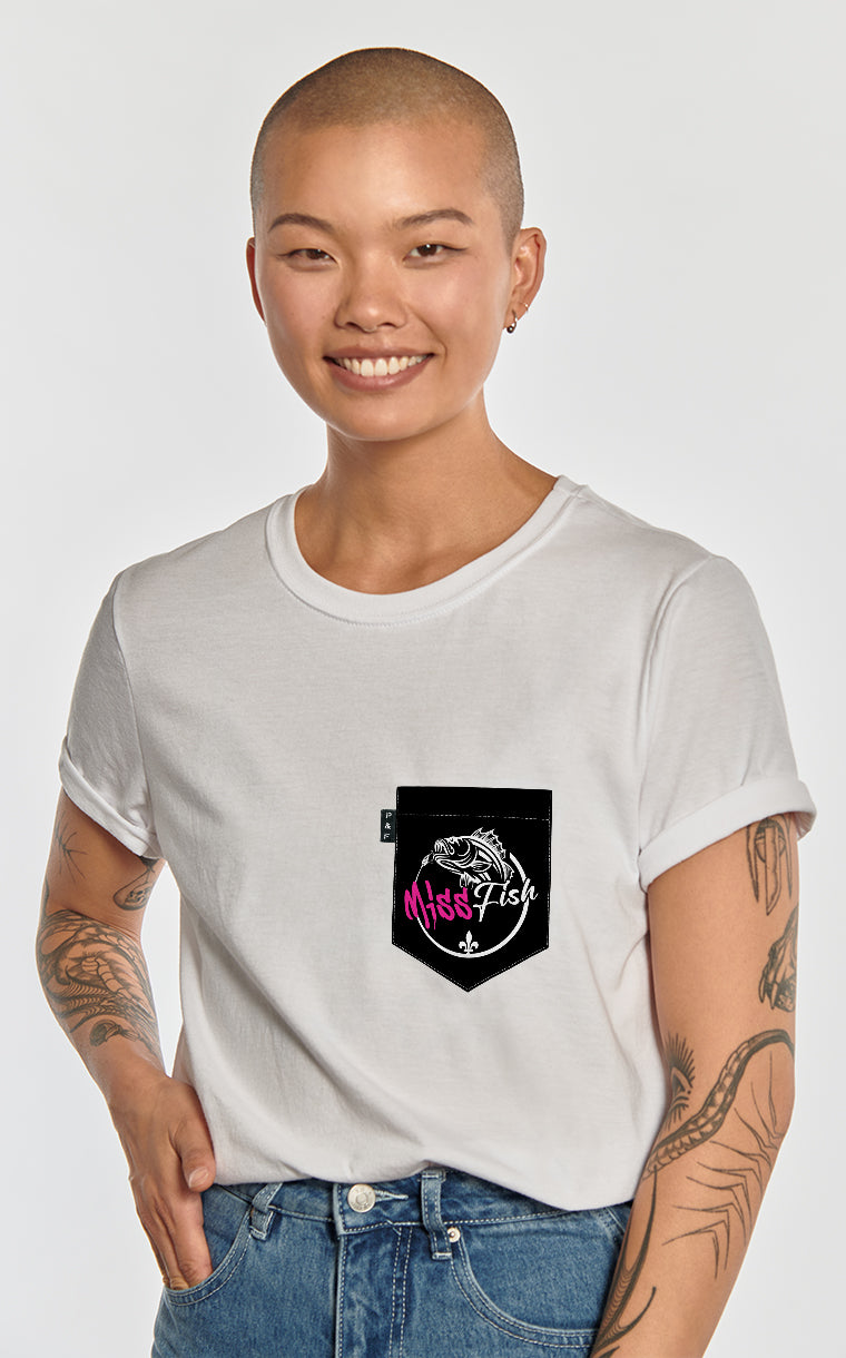 T-shirt coupe Boyfriend à poche pour femme avec poche Miss Fish ^ 