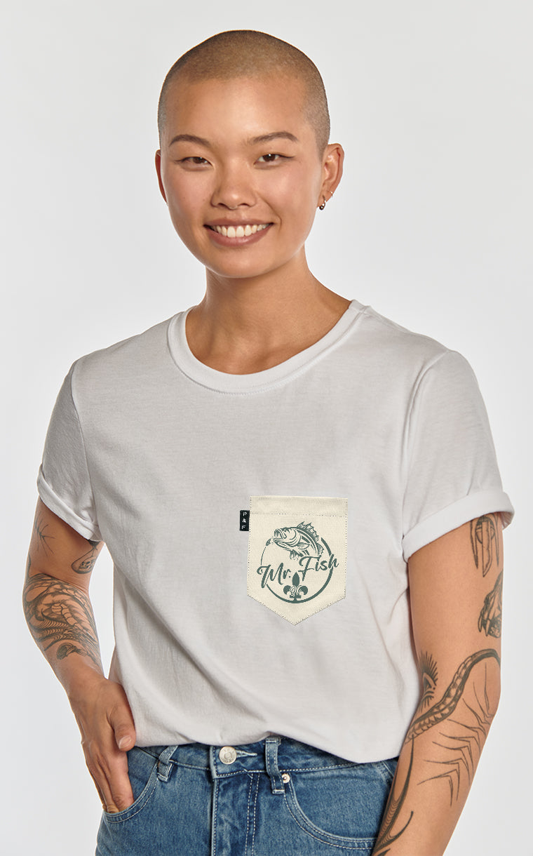 Boyfriend cut t-shirt with pocket Mr Fish Beige