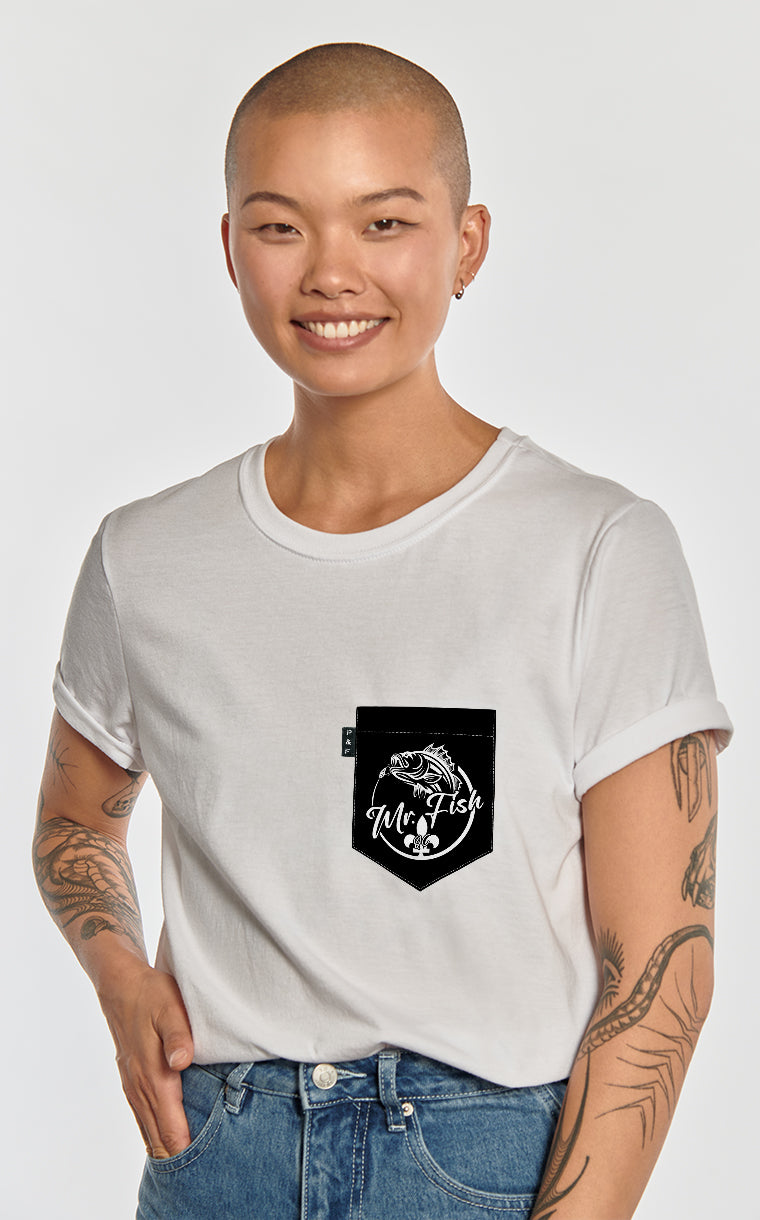 T-shirt coupe Boyfriend à poche Mr Fish Noir