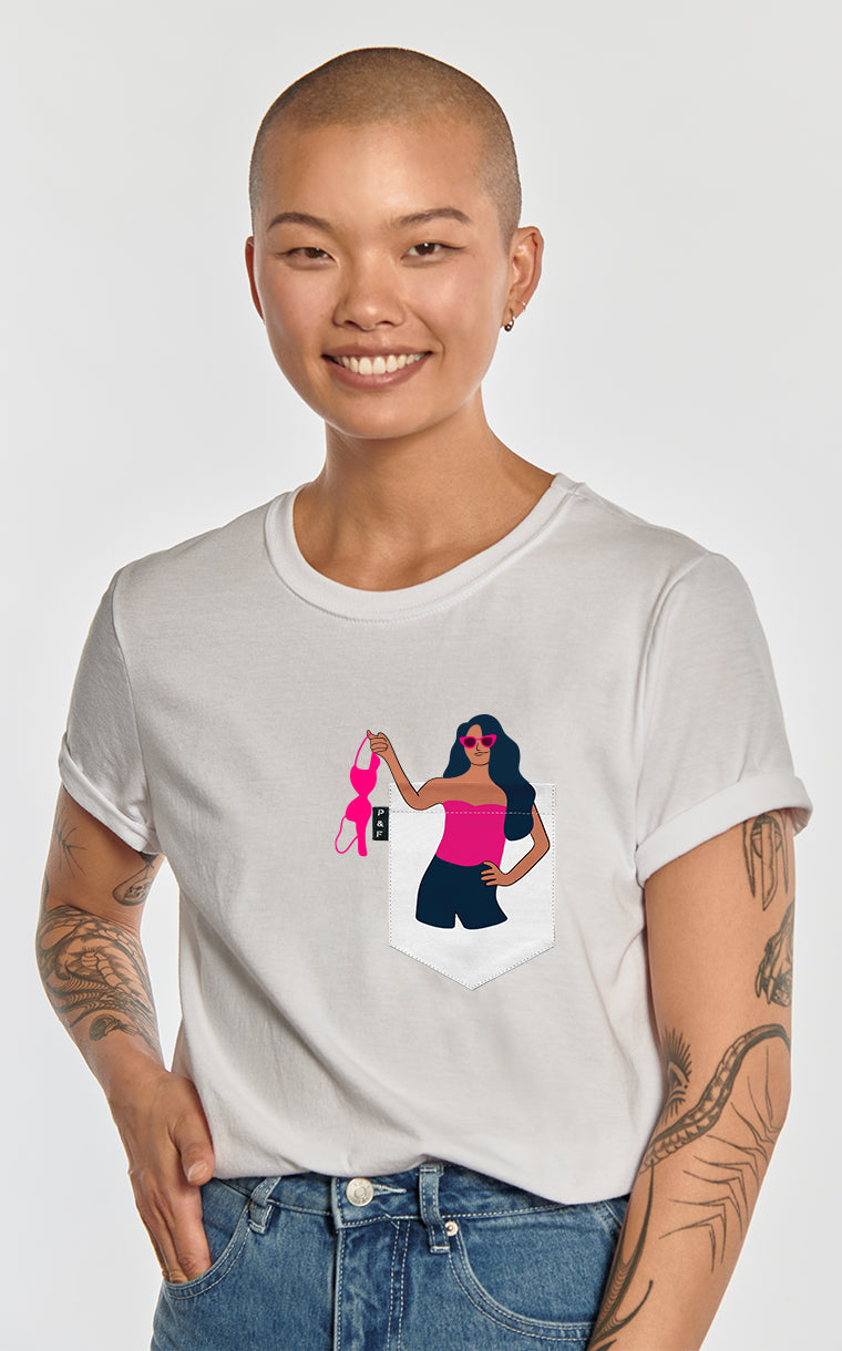 T-shirt coupe Boyfriend à poche Rien à cacher sous ma brassière