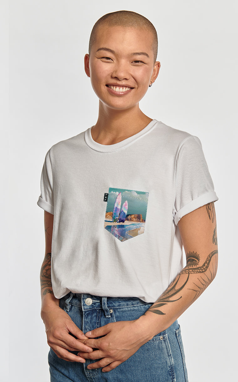 T-shirt coupe Boyfriend à poche Wax on, wax off