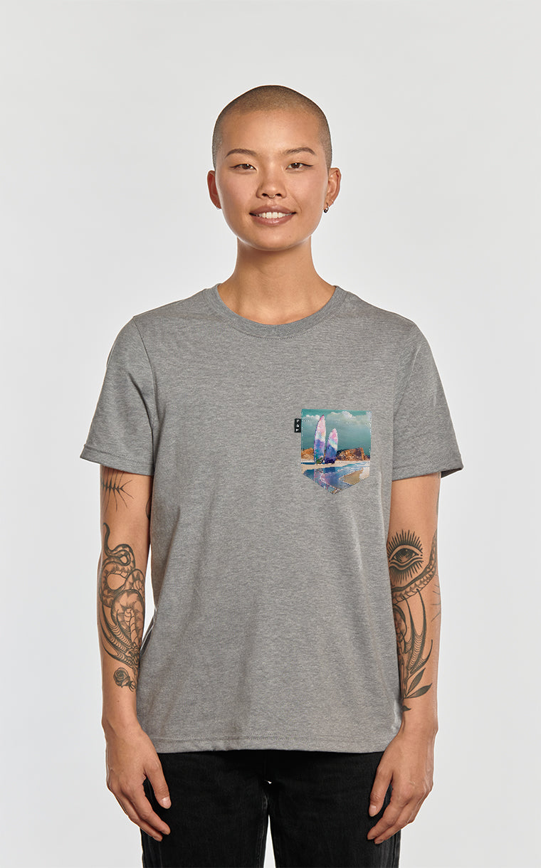 T-shirt coupe Boyfriend à poche pour femme avec poche Wax on, wax off ^ 