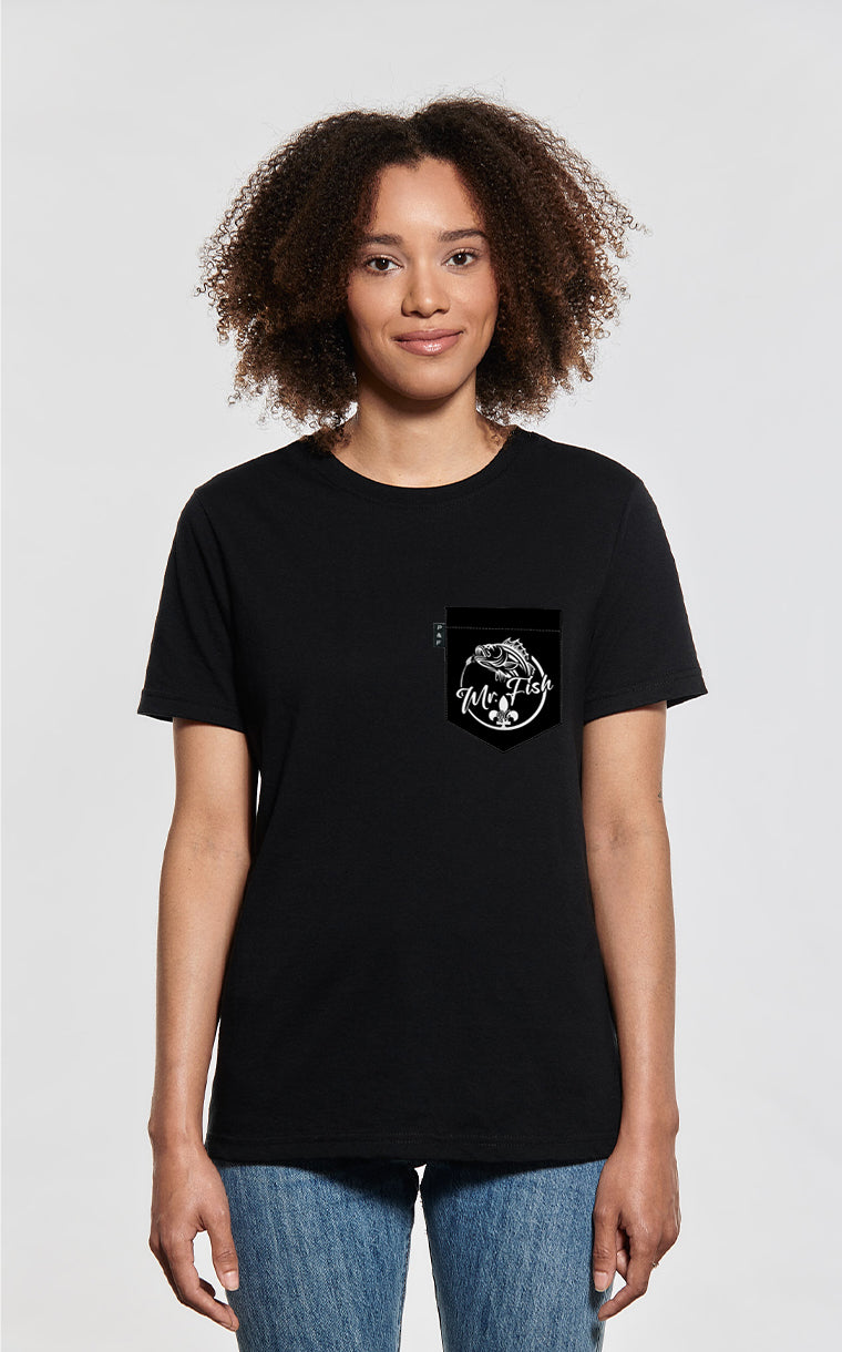 T-shirt coupe Boyfriend à poche Mr Fish Noir