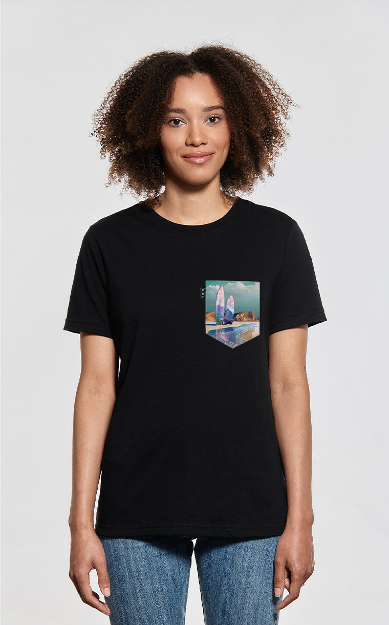 T-shirt coupe Boyfriend à poche Wax on, wax off