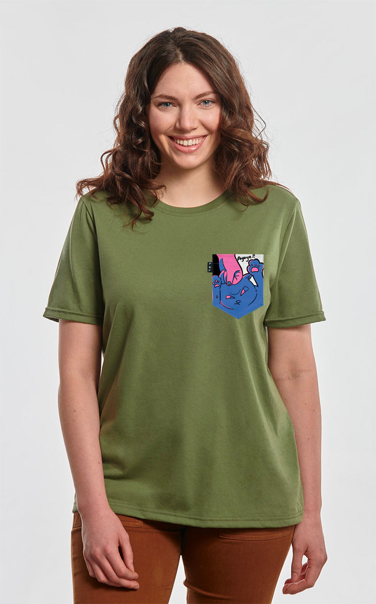 T-shirt coupe Boyfriend à poche Chat-astrophe