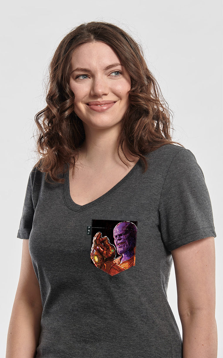 Col en V semi-ajusté à poche pour femme avec poche T'es Thanos ^ 