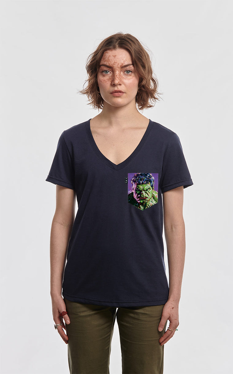 Semi-fitted V-neck with pocket Angry Green