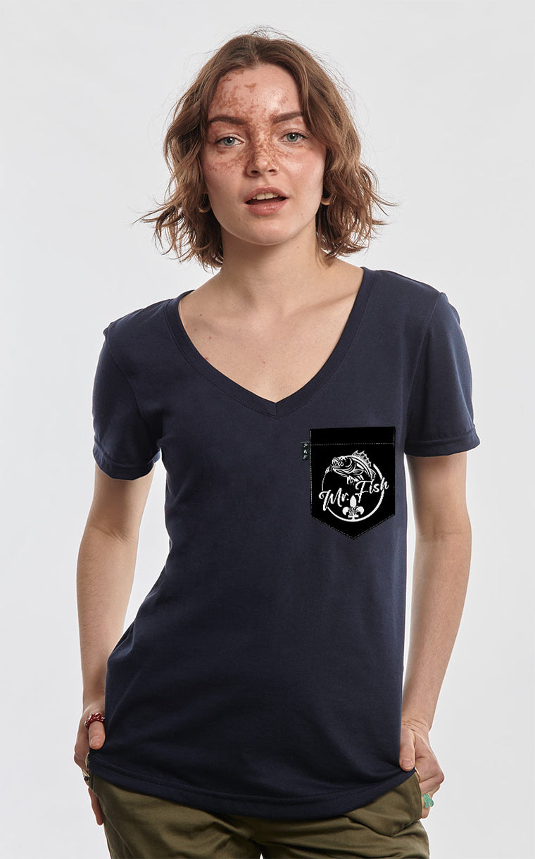 Mr Fish Black Semi-Fitted V-Neck with Pocket