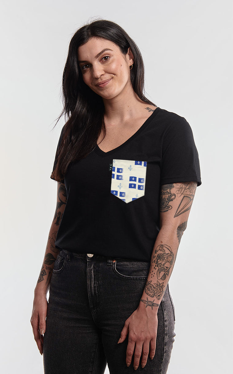 Col en V semi-ajusté à poche Vive le Québec