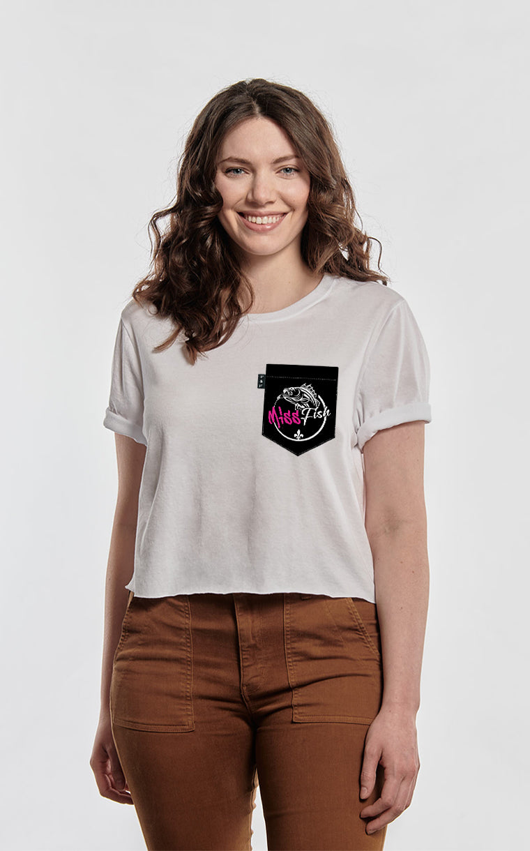 T-shirt « crop top » à poche pour femme avec poche Miss Fish ^ 