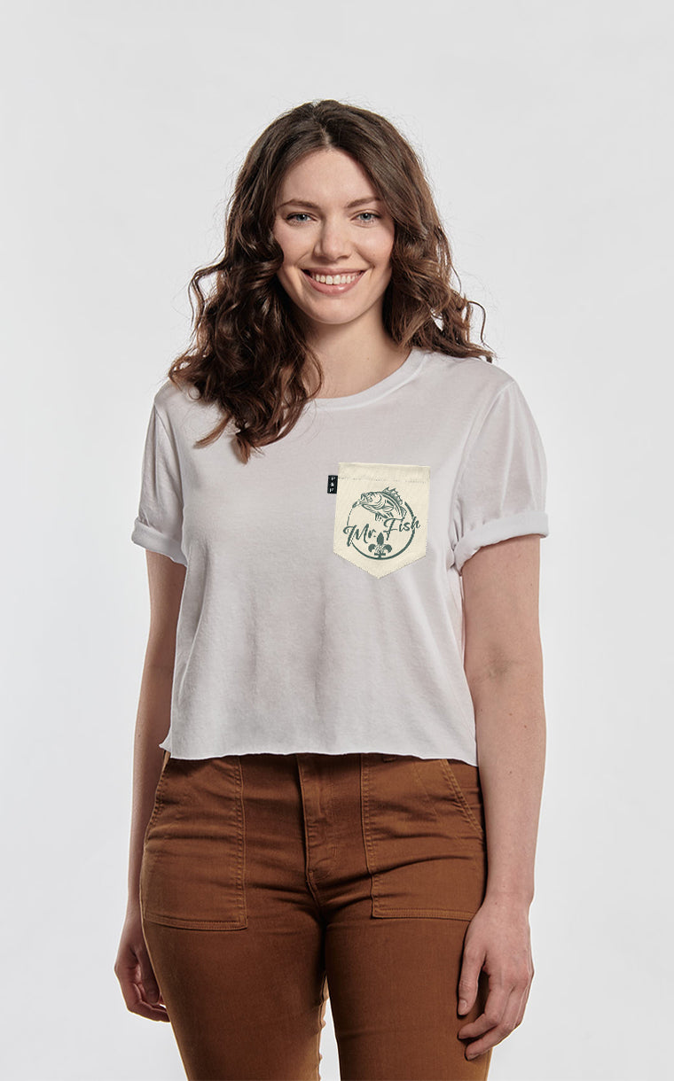 Mr Fish Beige Pocket Crop Top T-Shirt